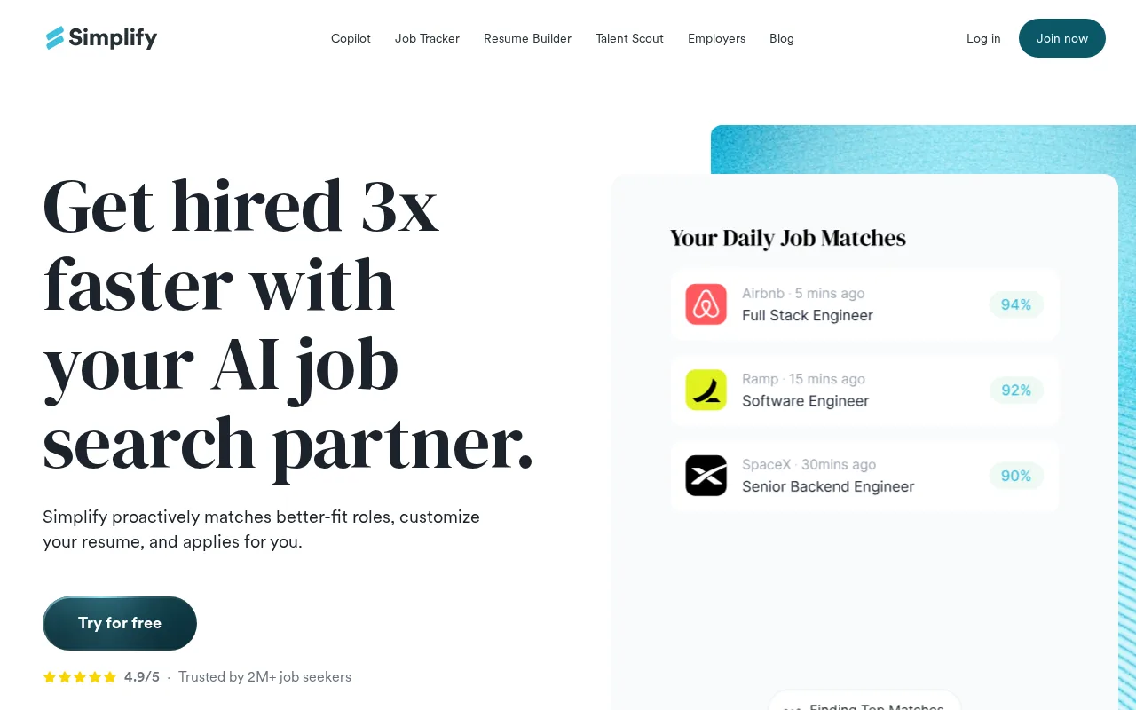Screenshot of the Simplify website