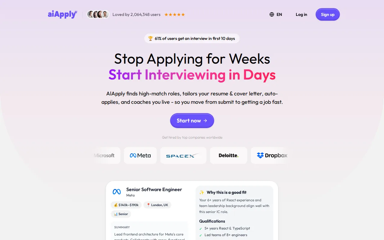 Screenshot of the AIApply website