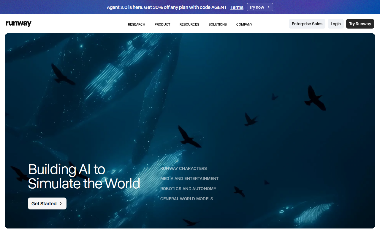 Runway AI video generator homepage