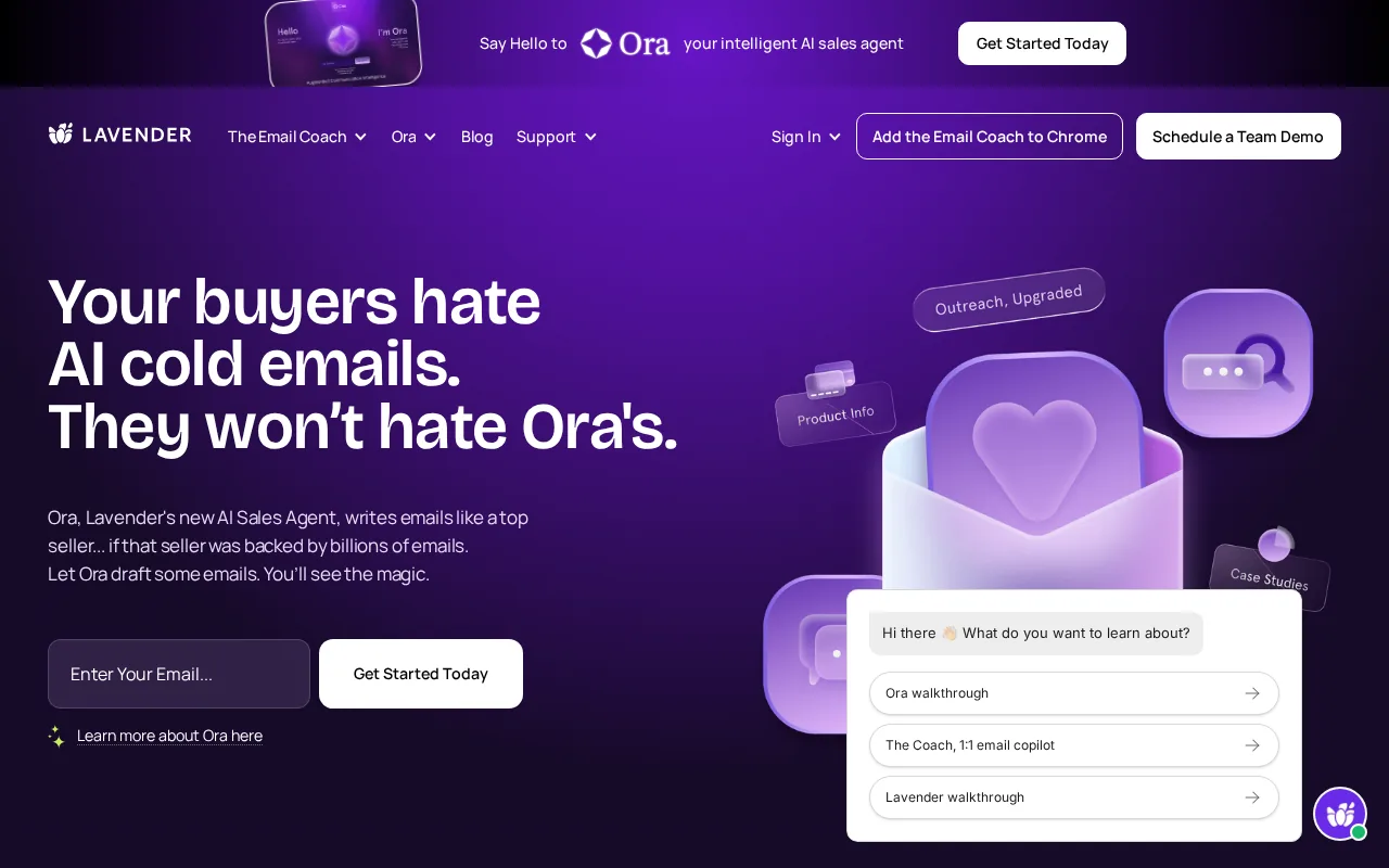 Screenshot of the Lavender website