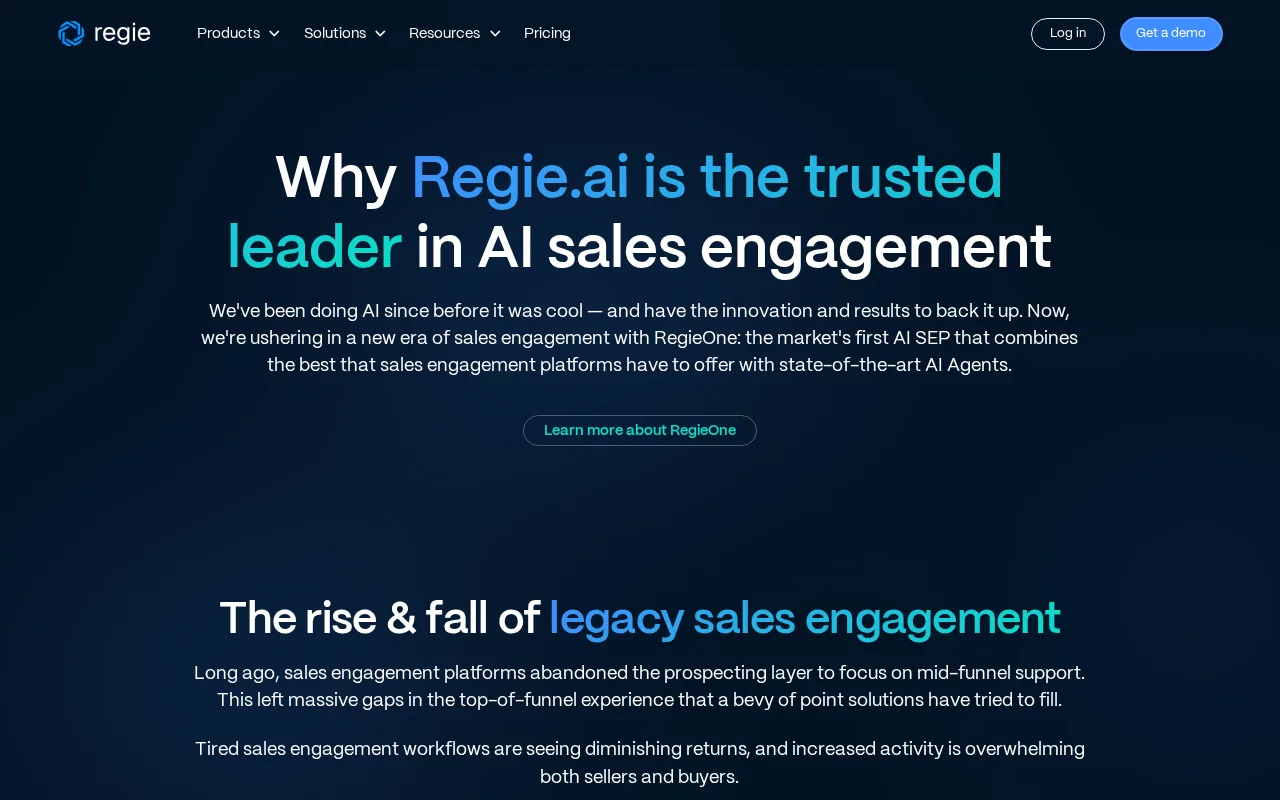Screenshot of the Regie.ai website
