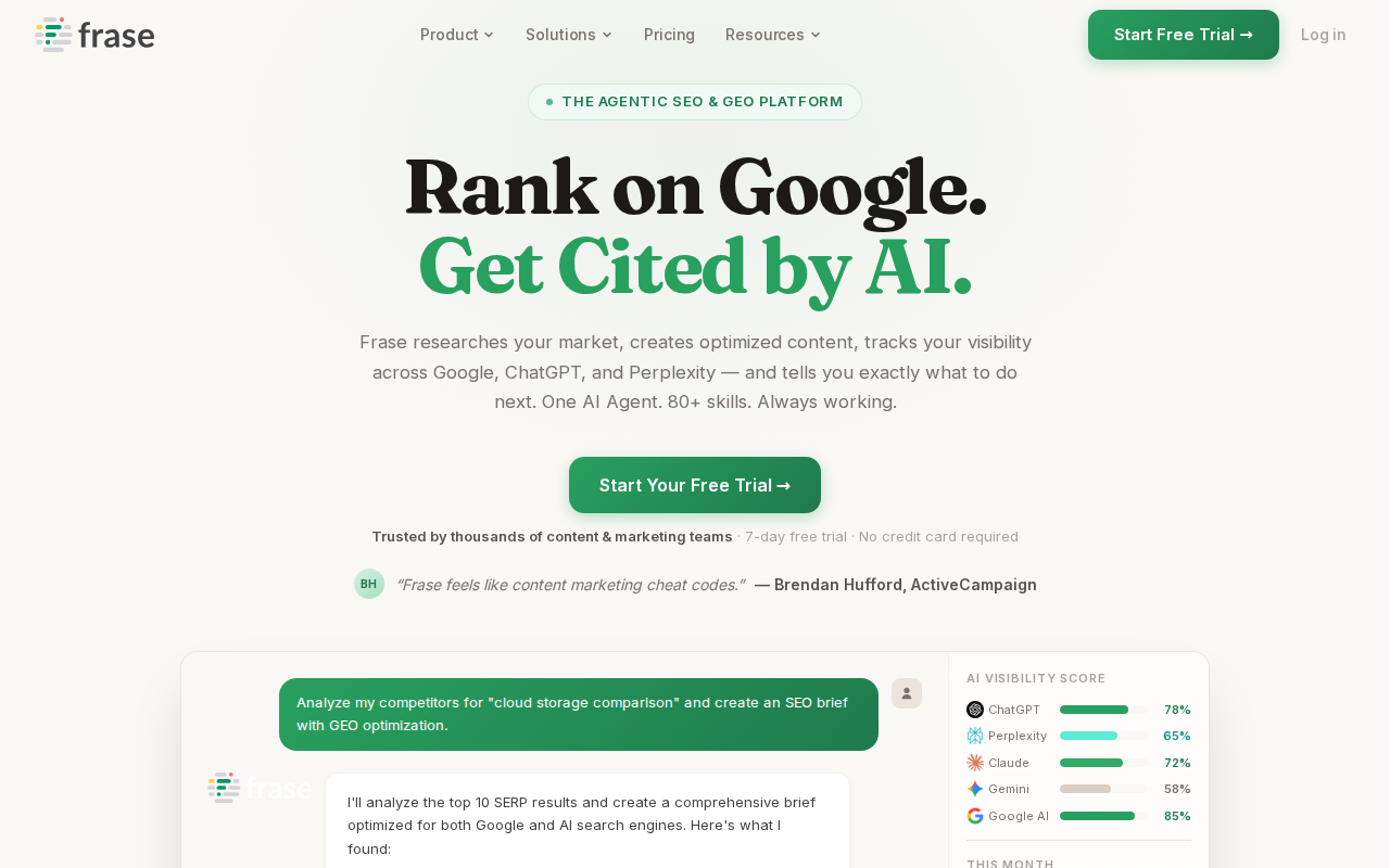 Frase.io homepage screenshot