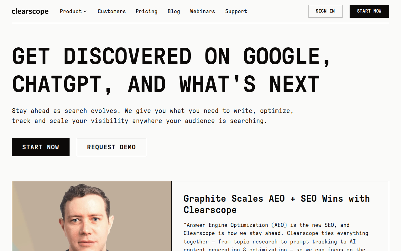 Clearscope homepage screenshot