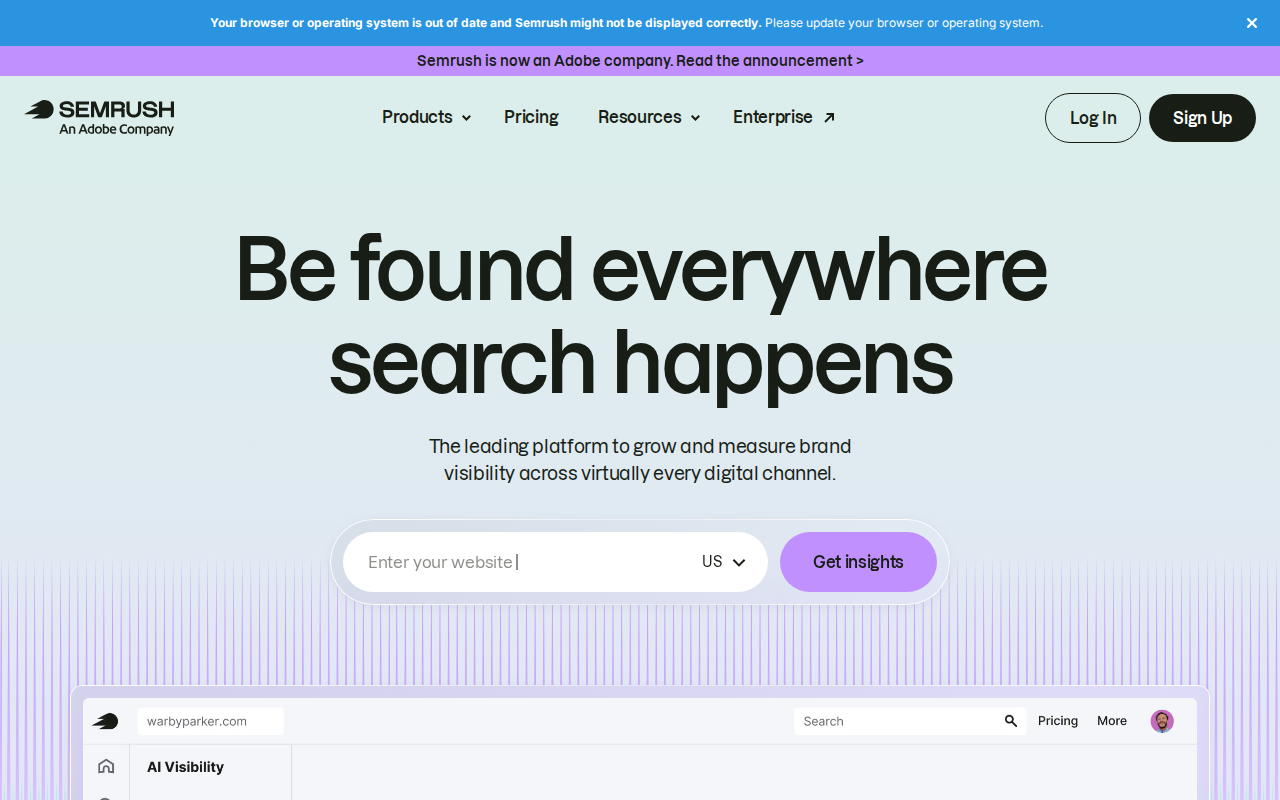 Semrush homepage screenshot