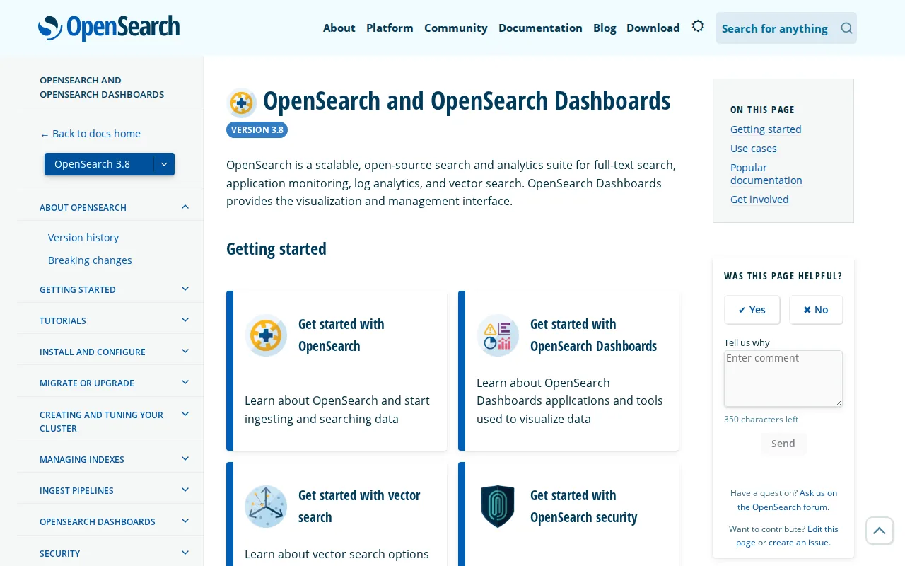 Screenshot of the OpenSearch website