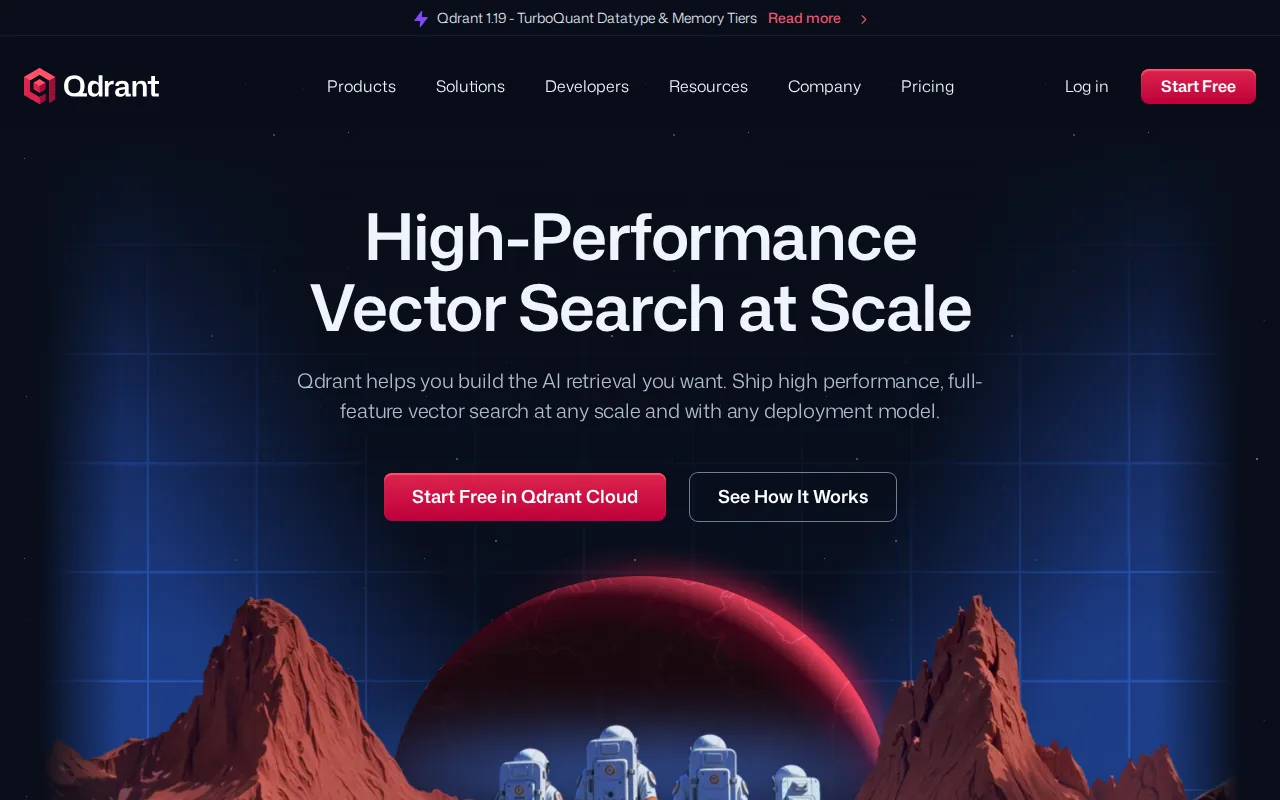 Screenshot of the Qdrant website