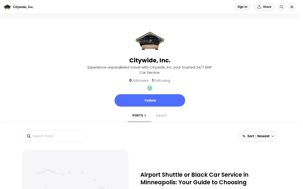 Screenshot of the Citywide website