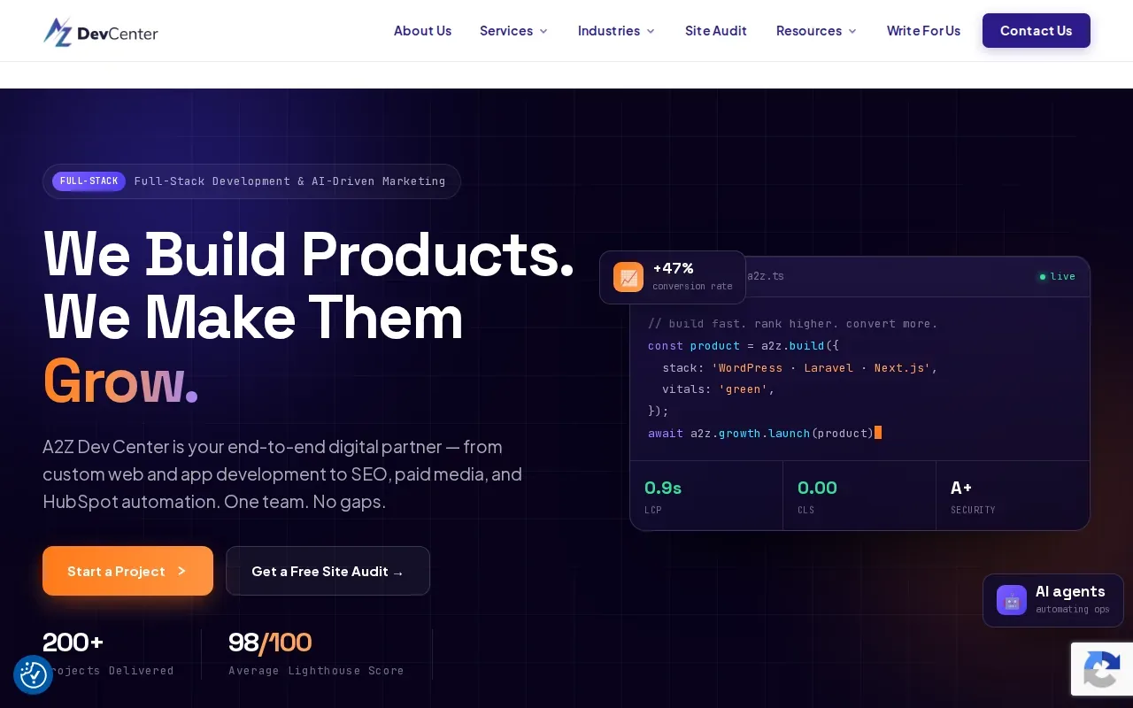Screenshot of the A2Z Dev Center: E-commerce website