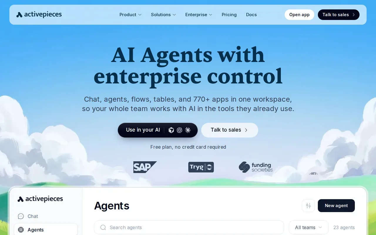 Screenshot of the Activepieces website