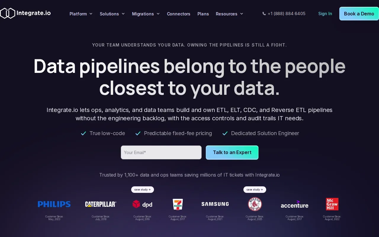 Screenshot of the Integrate.io website