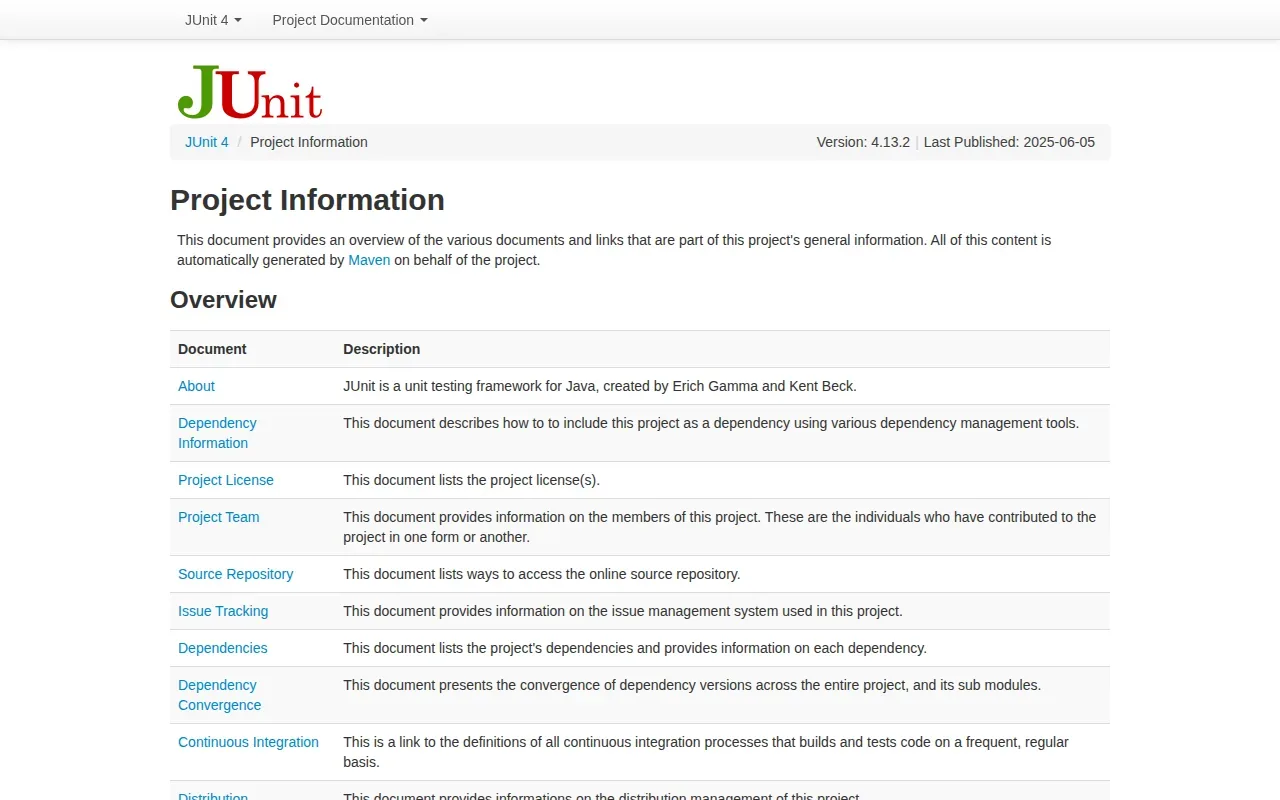 Screenshot of the JUnit website