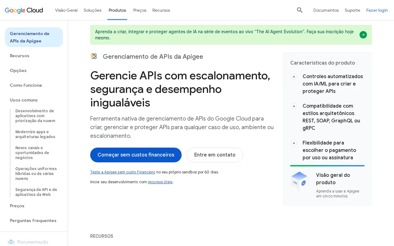 Screenshot of the Apigee by Google website