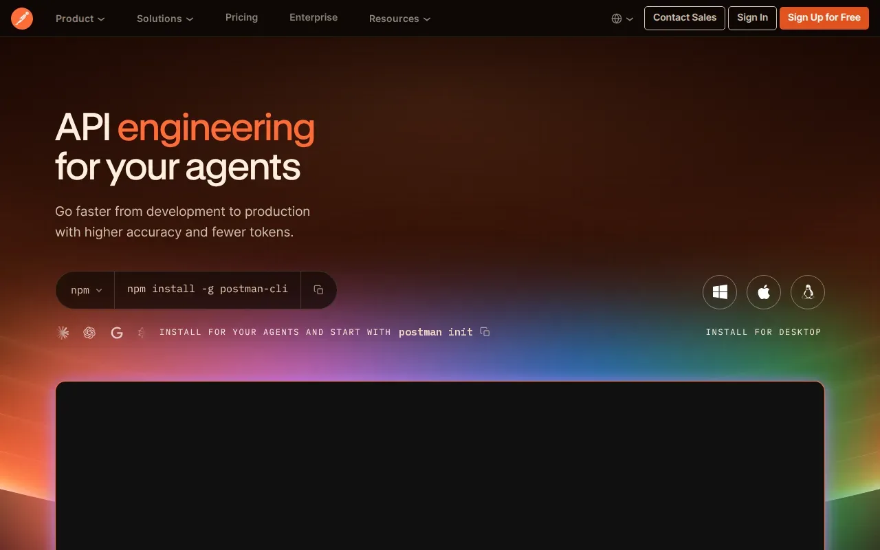 Screenshot of the Postman website