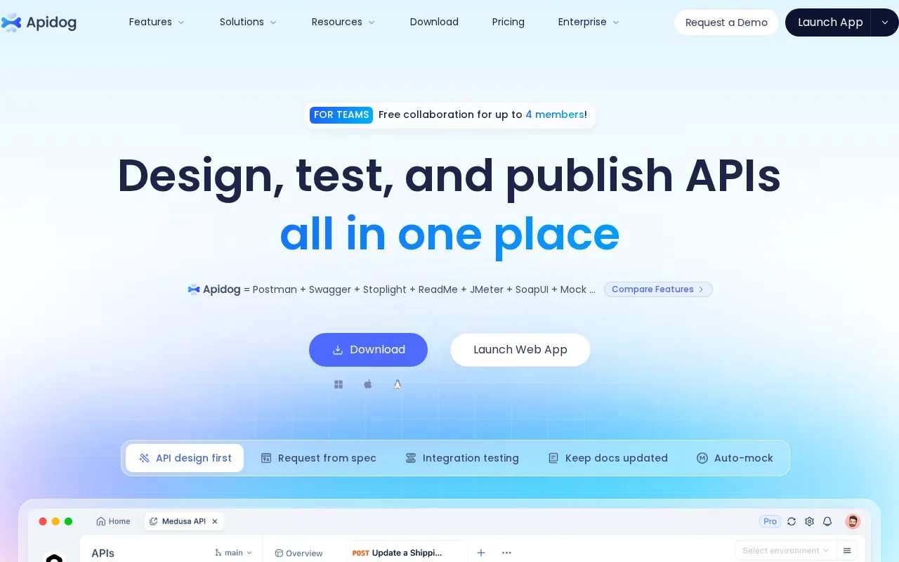 Screenshot of the Apidog website