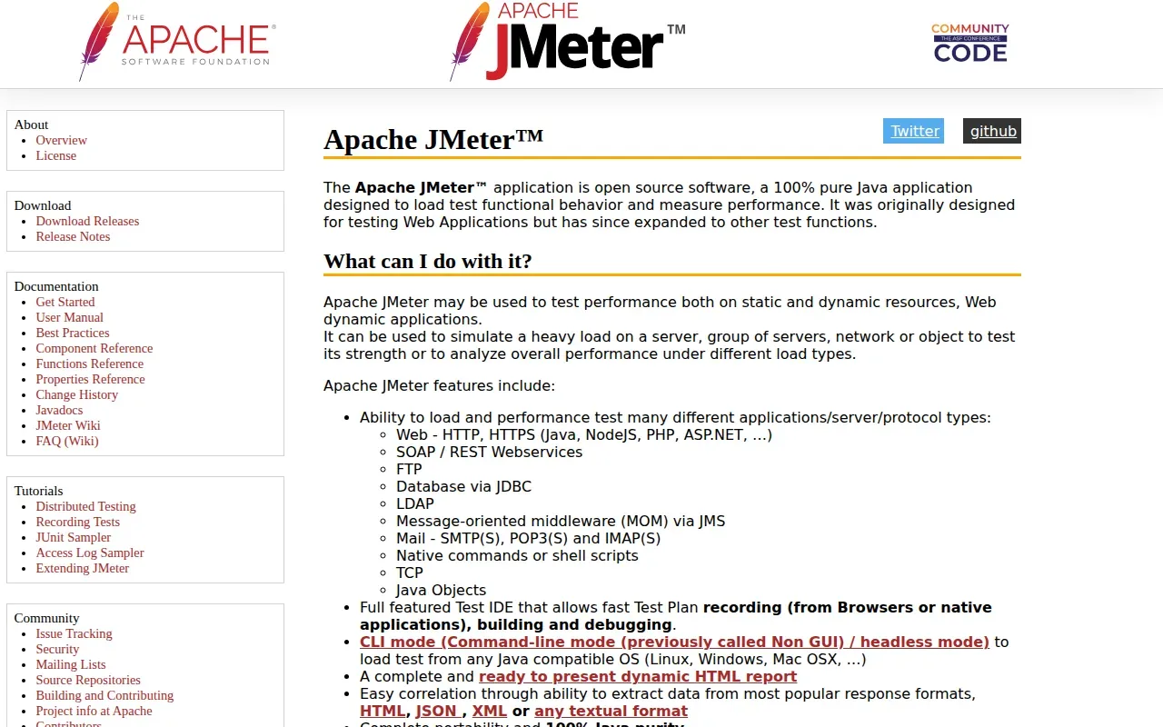 Screenshot of the Apache JMeter website