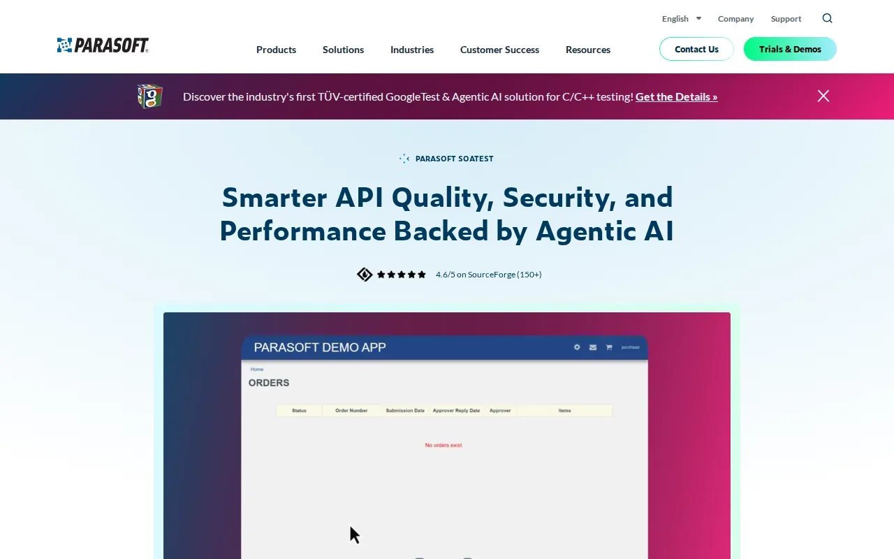 Screenshot of the Parasoft SOAtest website