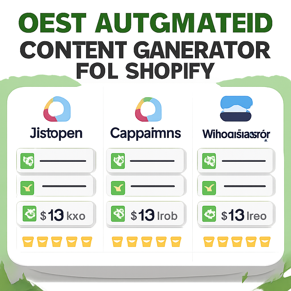 A clean, meme‑style graphic comparing Jasper, Copysmith, and Writesonic with icons for features, price tags, and quality stars. Alt: Comparison of best automated content generator for Shopify tools.