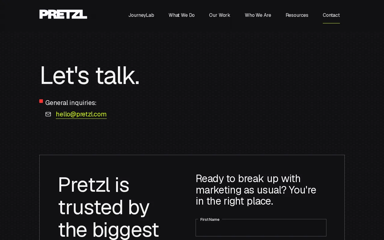 Screenshot of the Pretzl website
