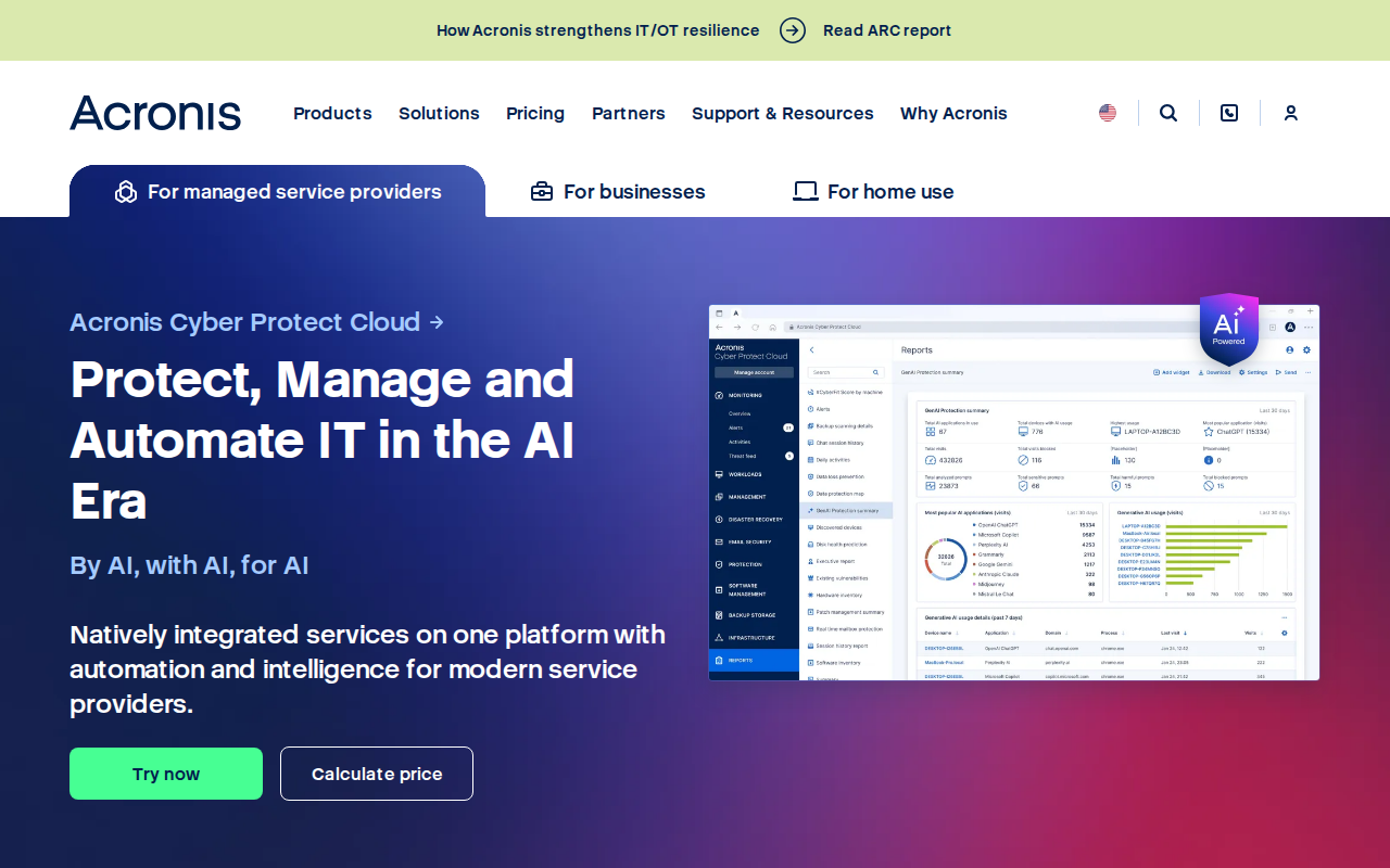 Acronis homepage screenshot