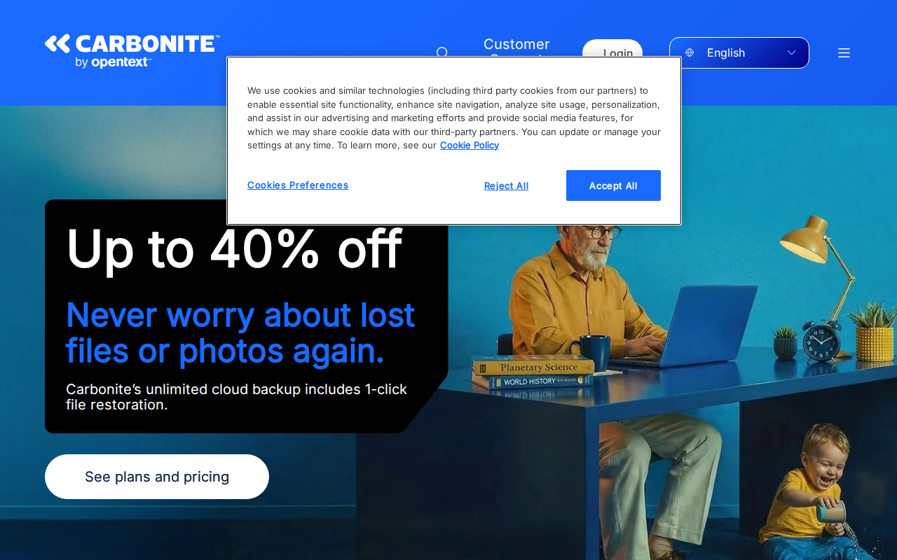 Carbonite homepage screenshot
