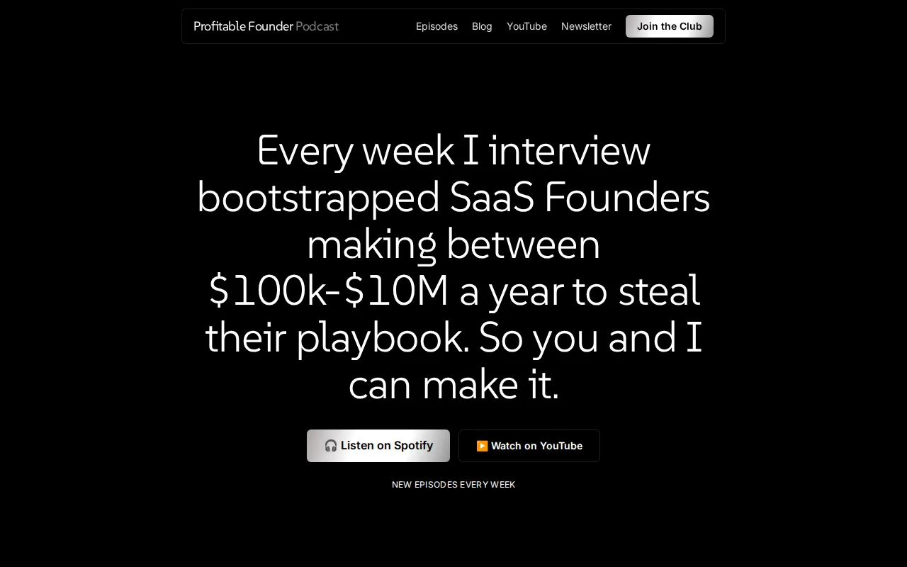 Screenshot of the Profitable Founder Podcast website
