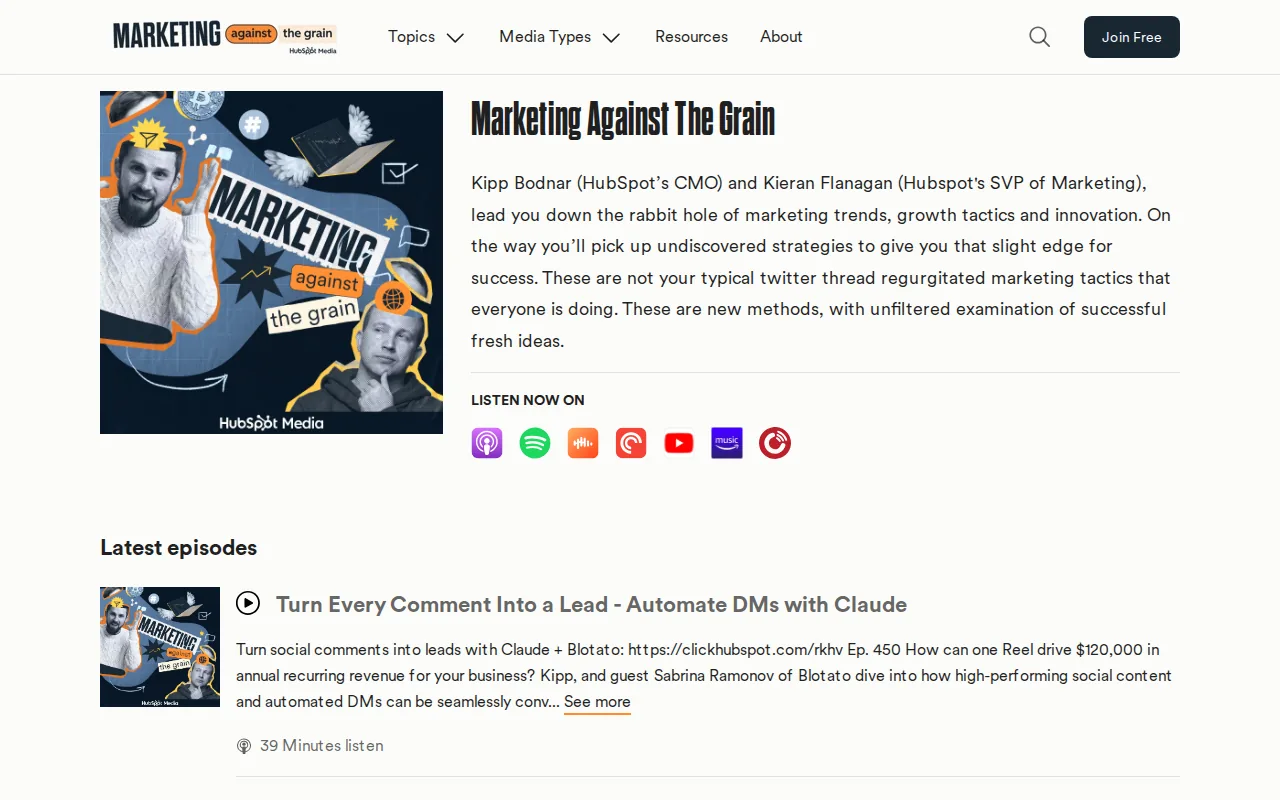 Screenshot of the Marketing Against the Grain website