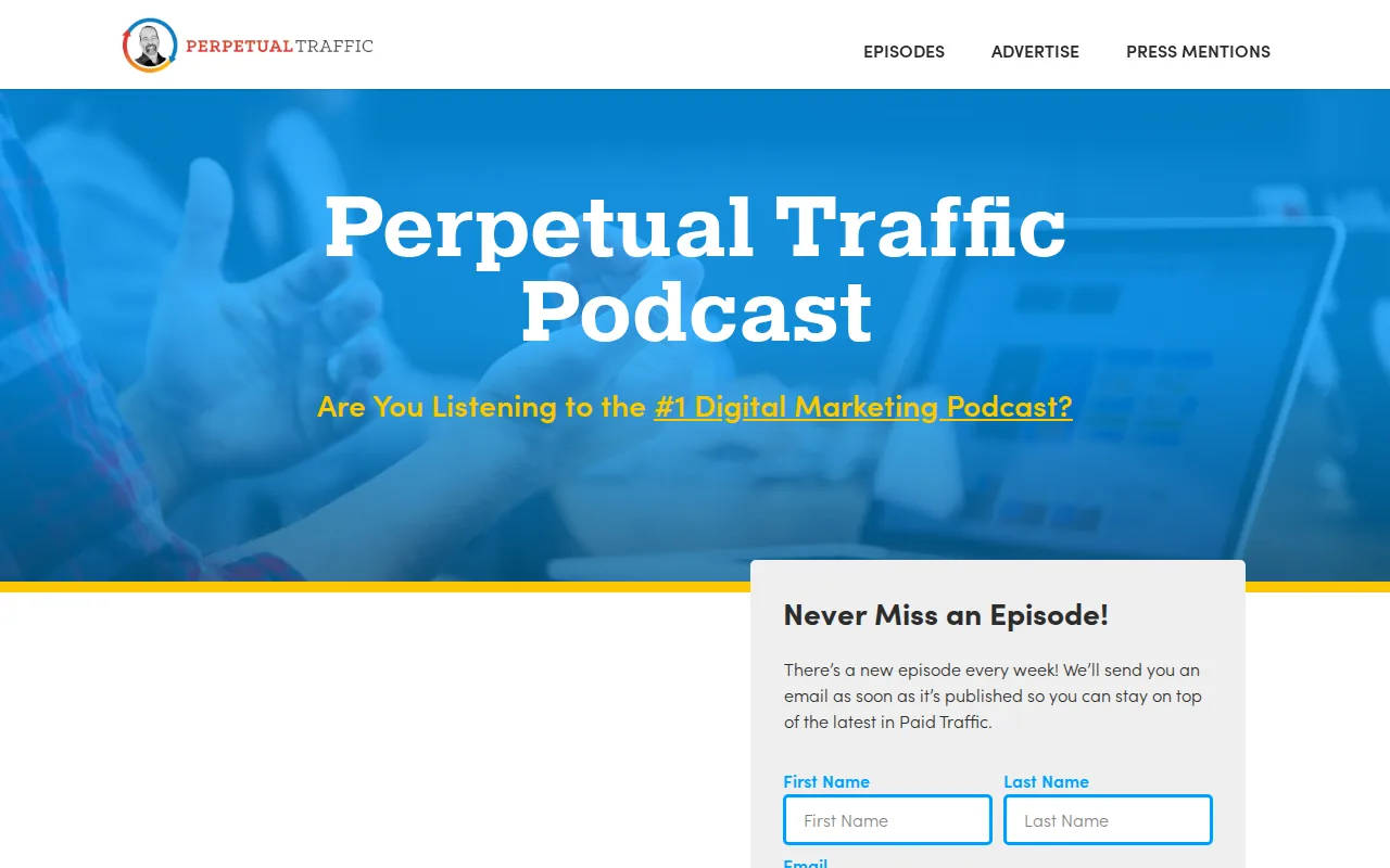 Screenshot of the Perpetual Traffic website