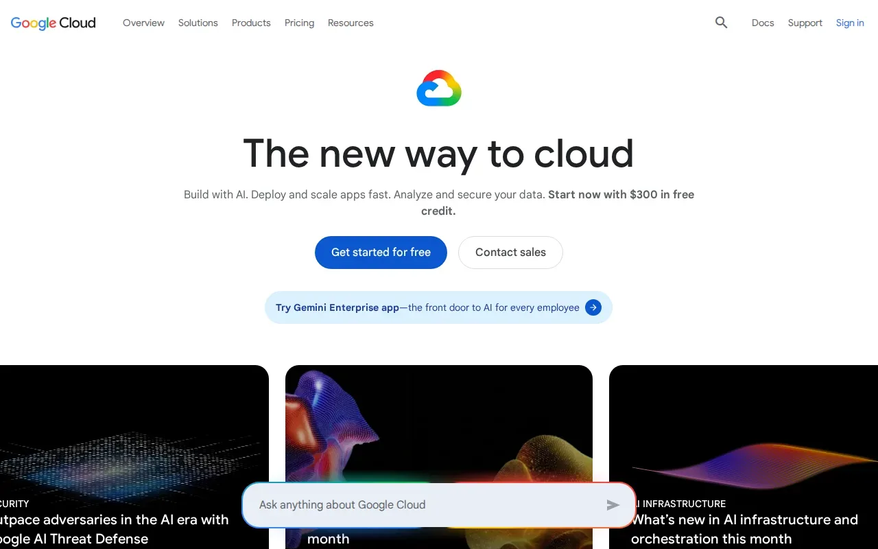 Screenshot of the Google Cloud website