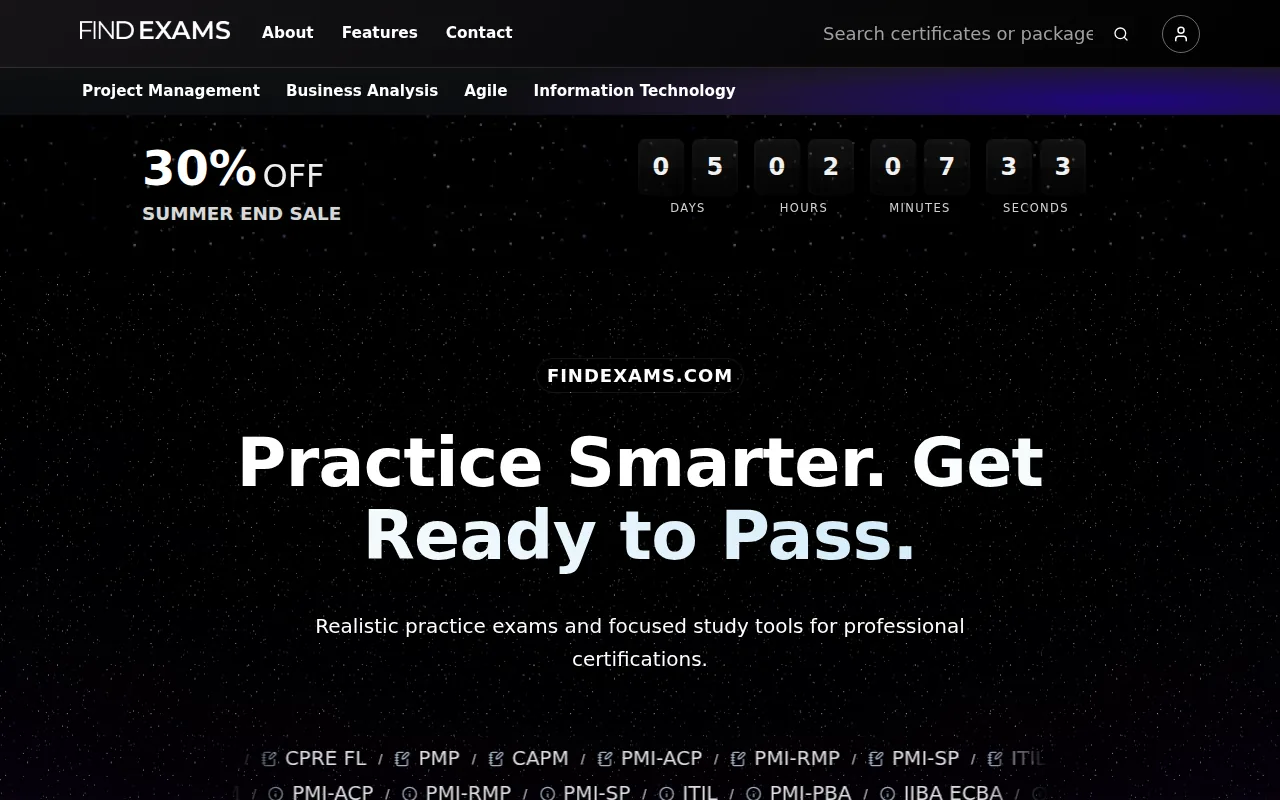 Screenshot of the FindExams website