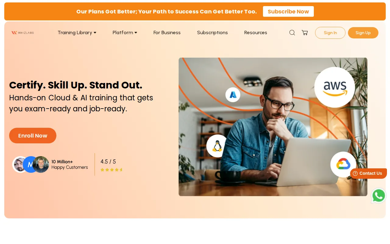 Screenshot of the Whizlabs website