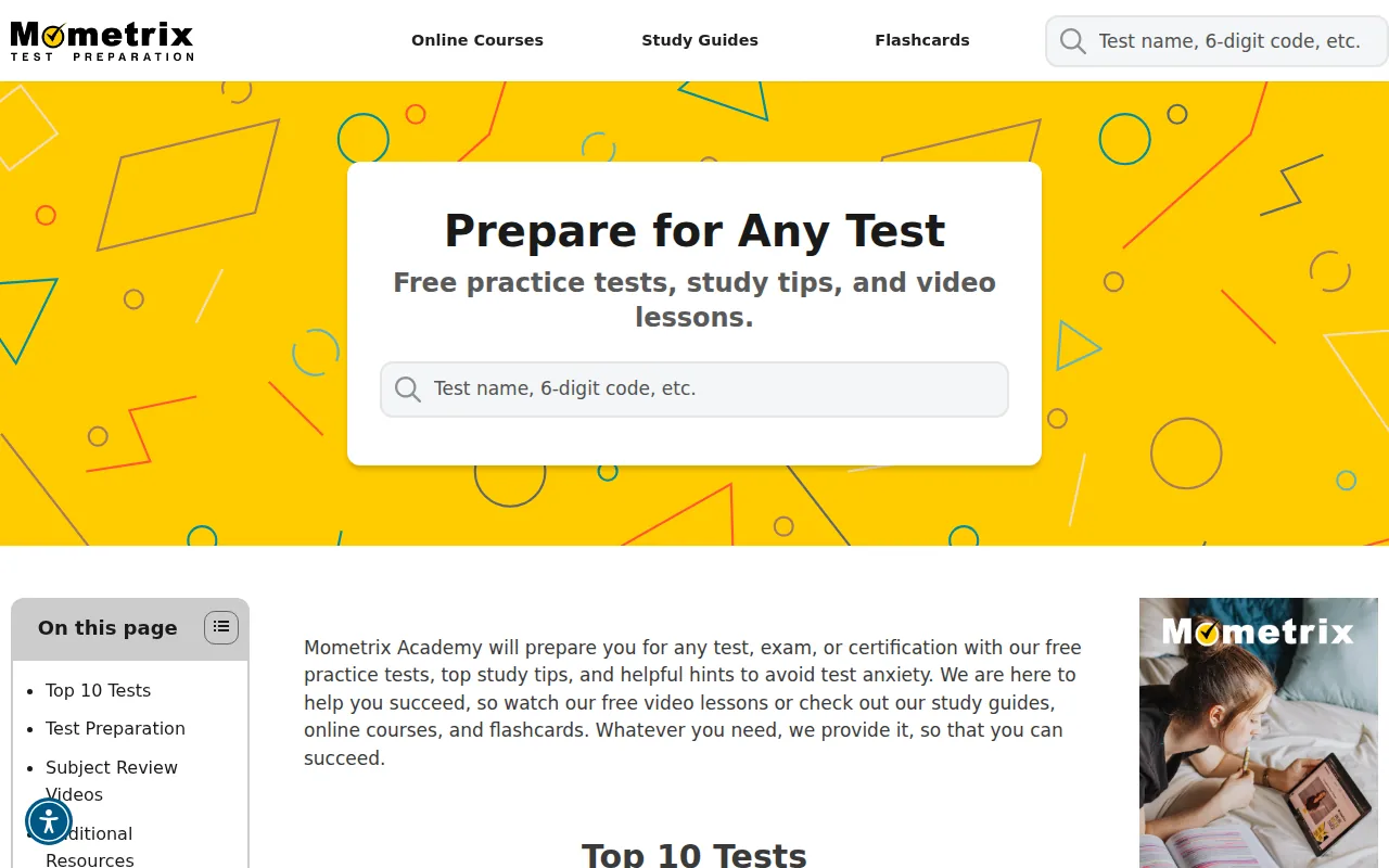Screenshot of the Mometrix website