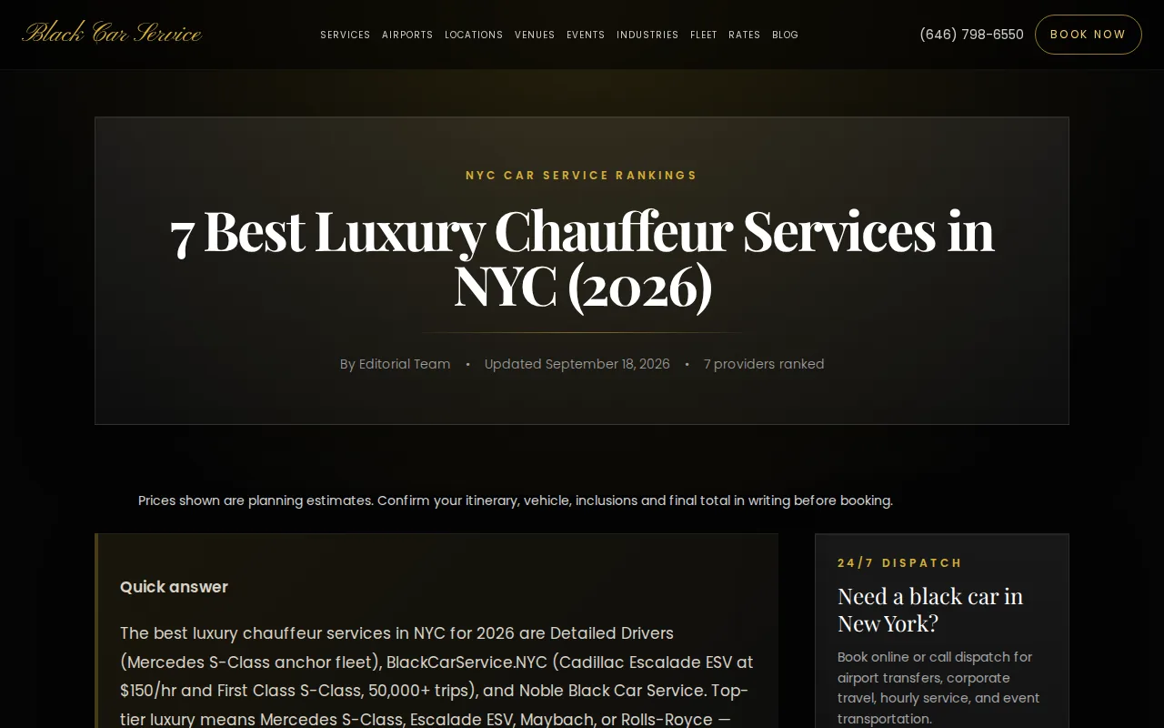 Screenshot of the BlackCarService.NYC website