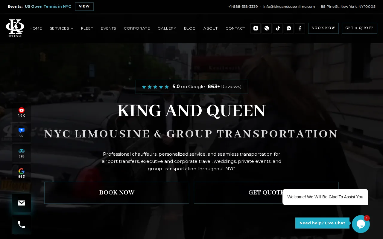 Screenshot of the King & Queen Limo NYC website
