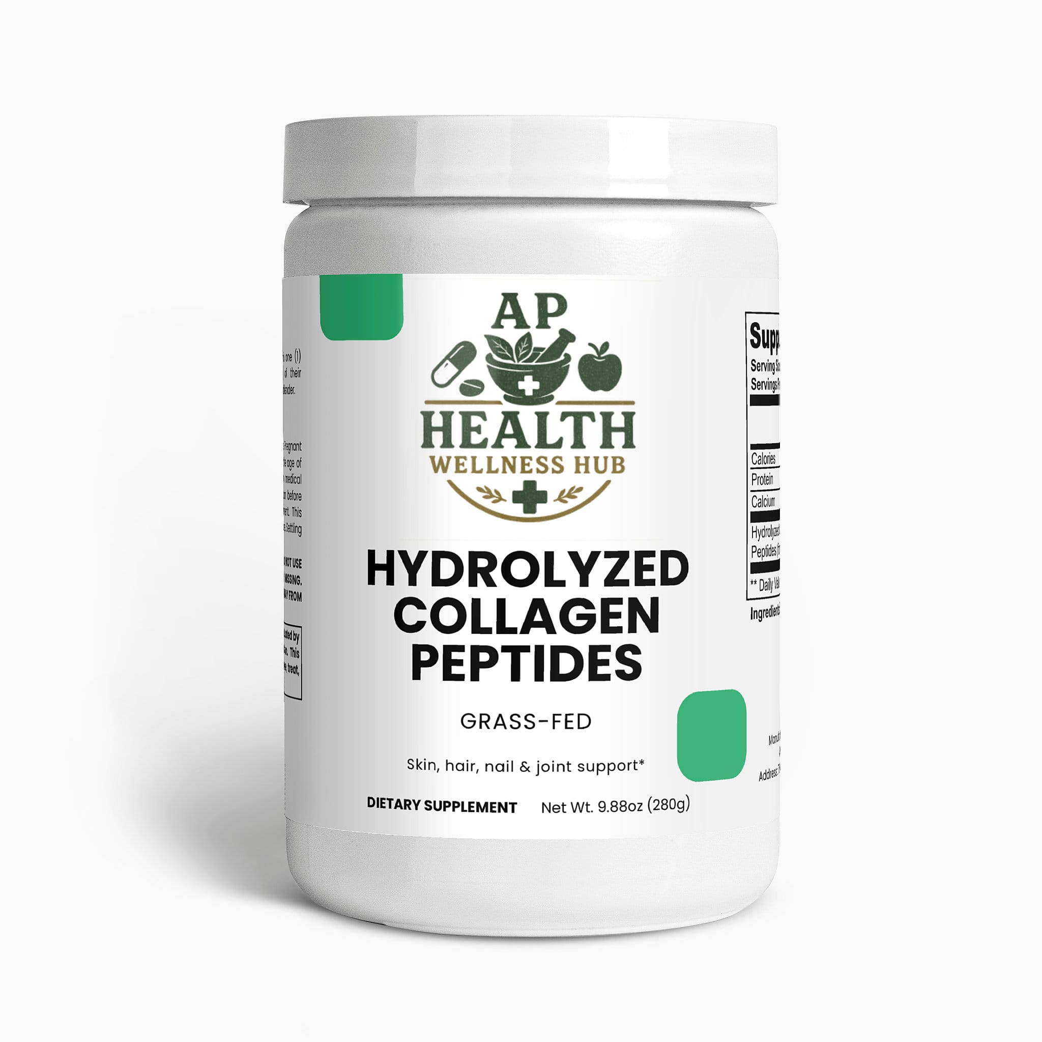 grass-fed collagen peptides for skin support, natural wellness supplement illustration.