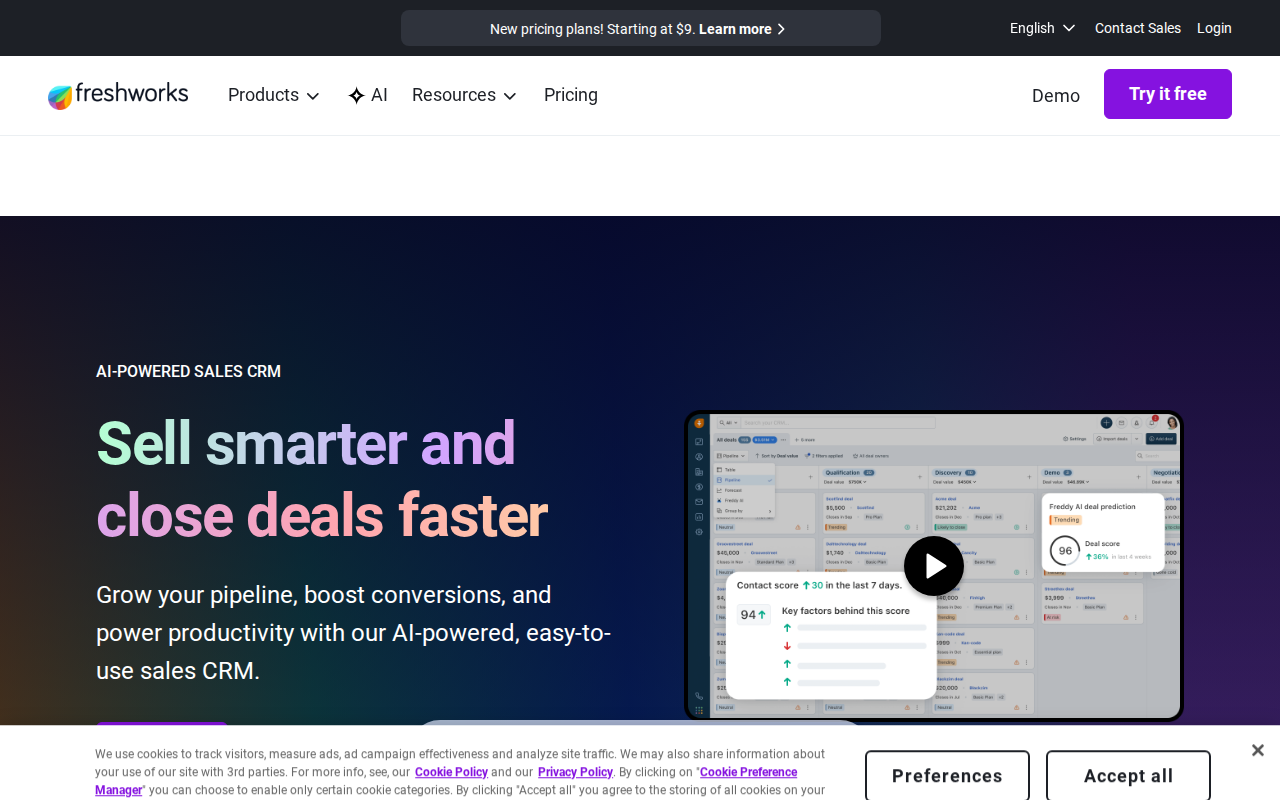 Freshsales homepage screenshot