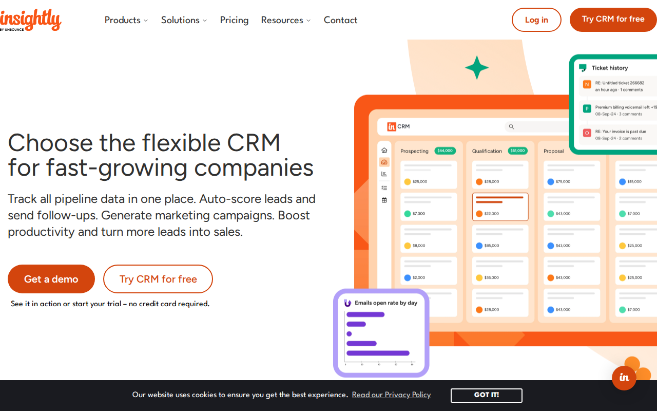 Insightly homepage screenshot