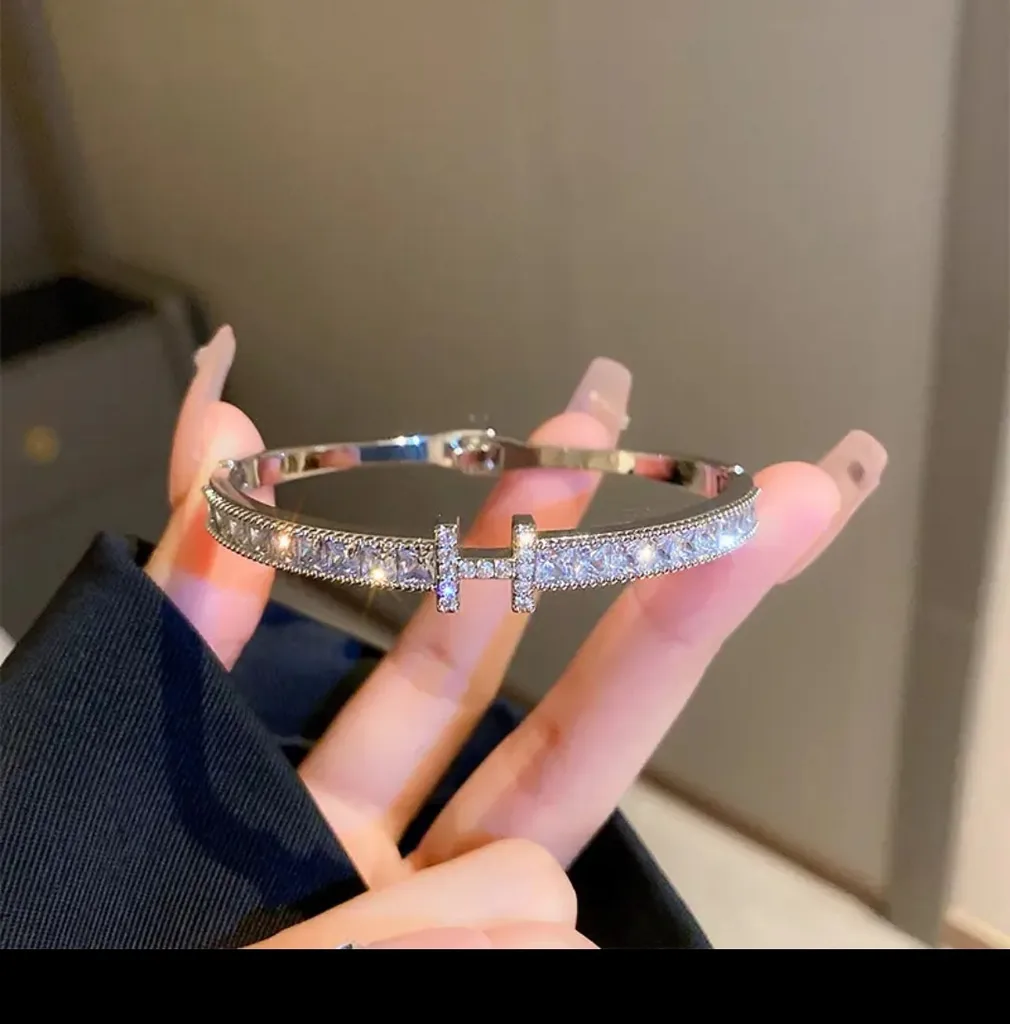 Gold Bangle Bracelet square CZ channel set Unisex Zirconite 849B103: visual reference for 3. Gold Bangle Bracelet square CZ channel set Unisex Zirconite 849B103