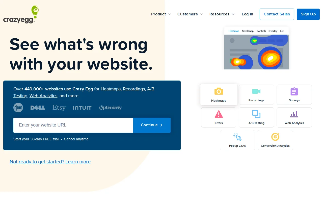 Screenshot of the Crazy Egg website