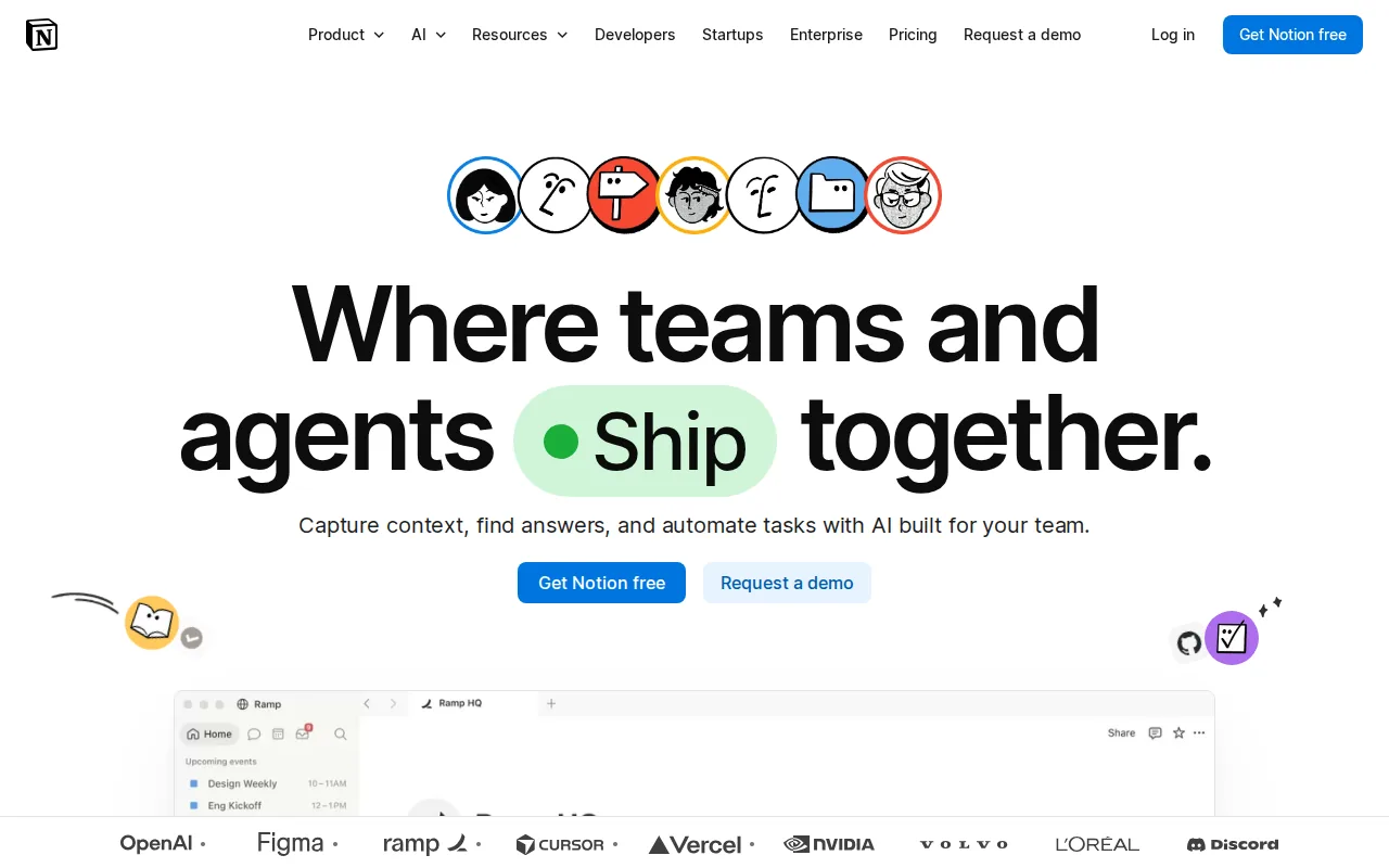 Screenshot of the Notion AI website