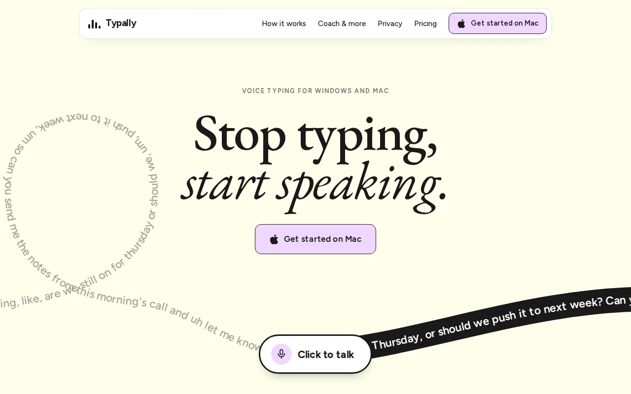 Screenshot of the Typally website