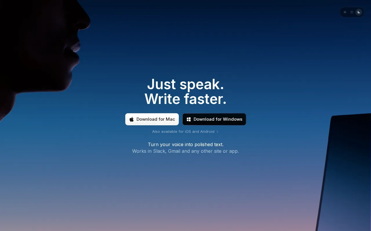 Screenshot of the Superwhisper: private website