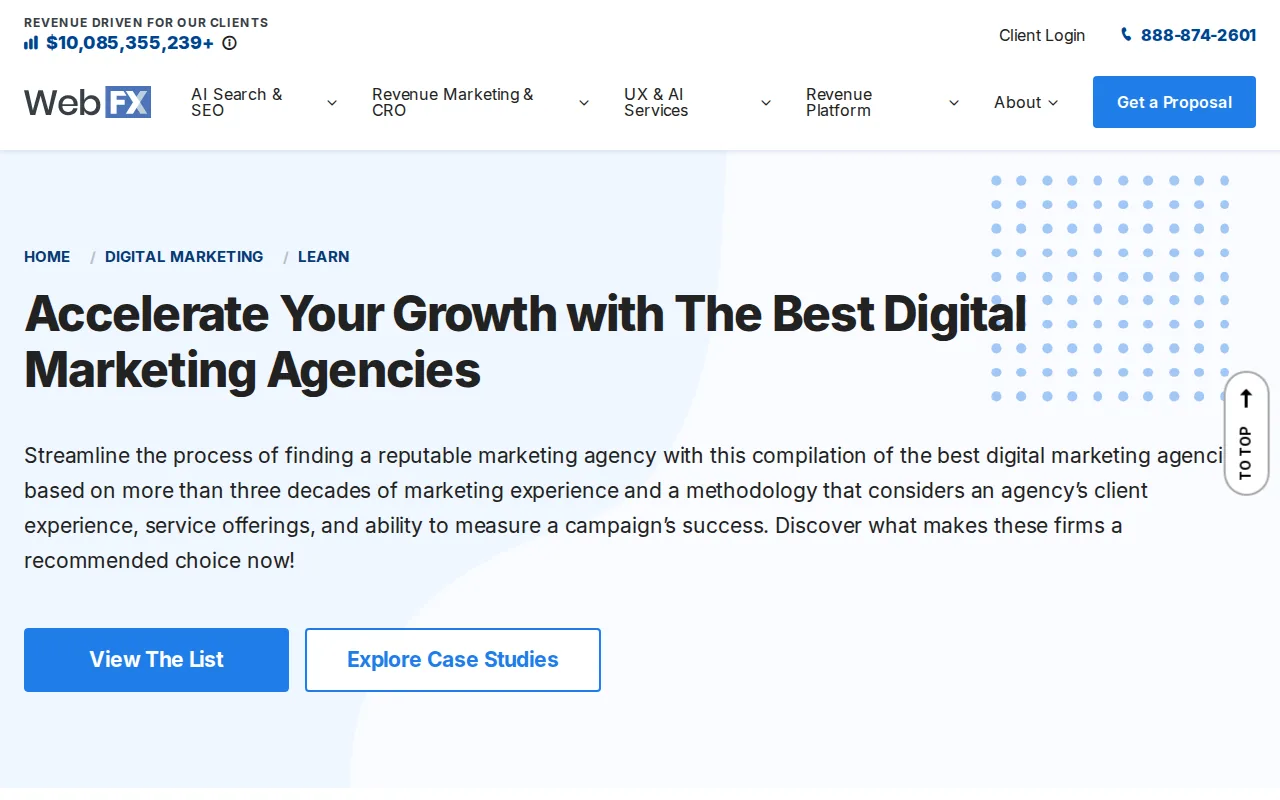 Best Digital Marketing Agencies for 2026 2 Screenshot of the WebFX website