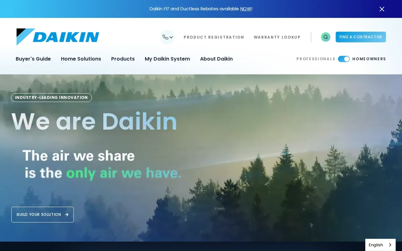 Screenshot of the Daikin website