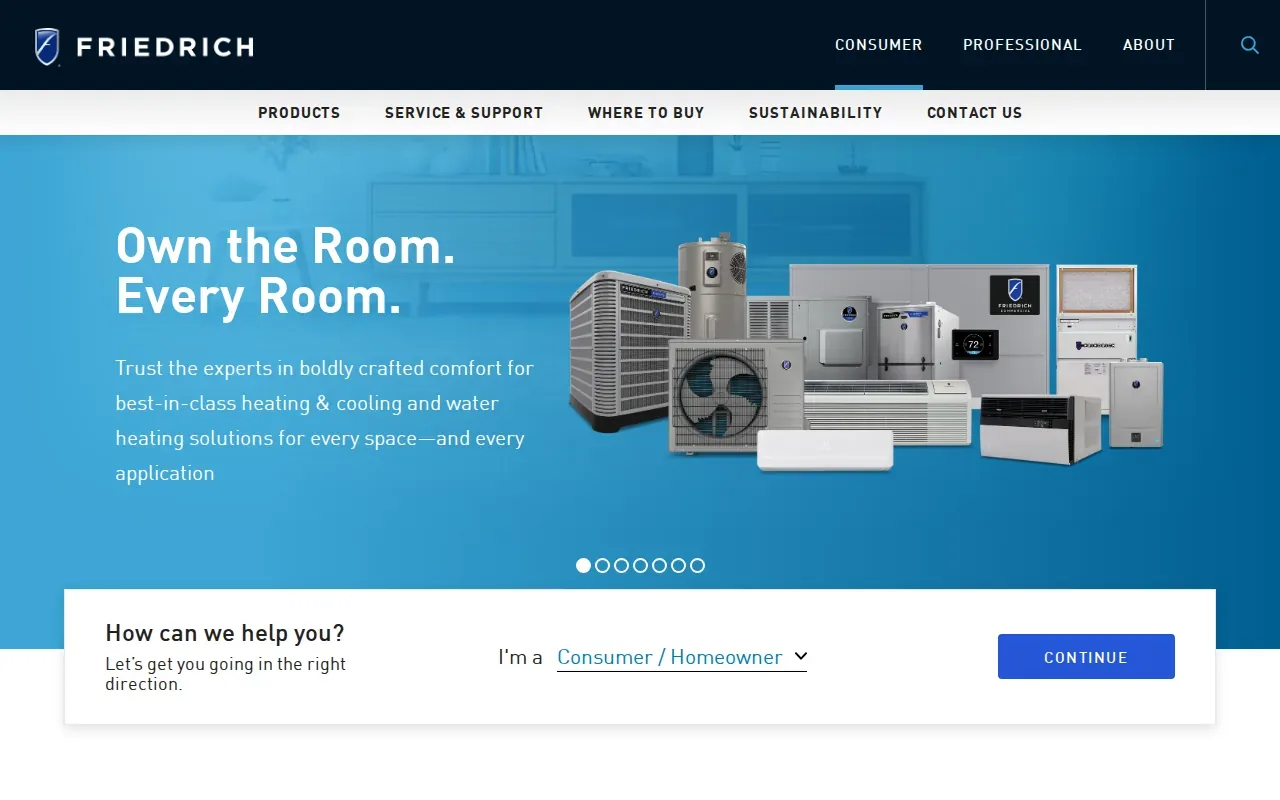 Screenshot of the Friedrich website