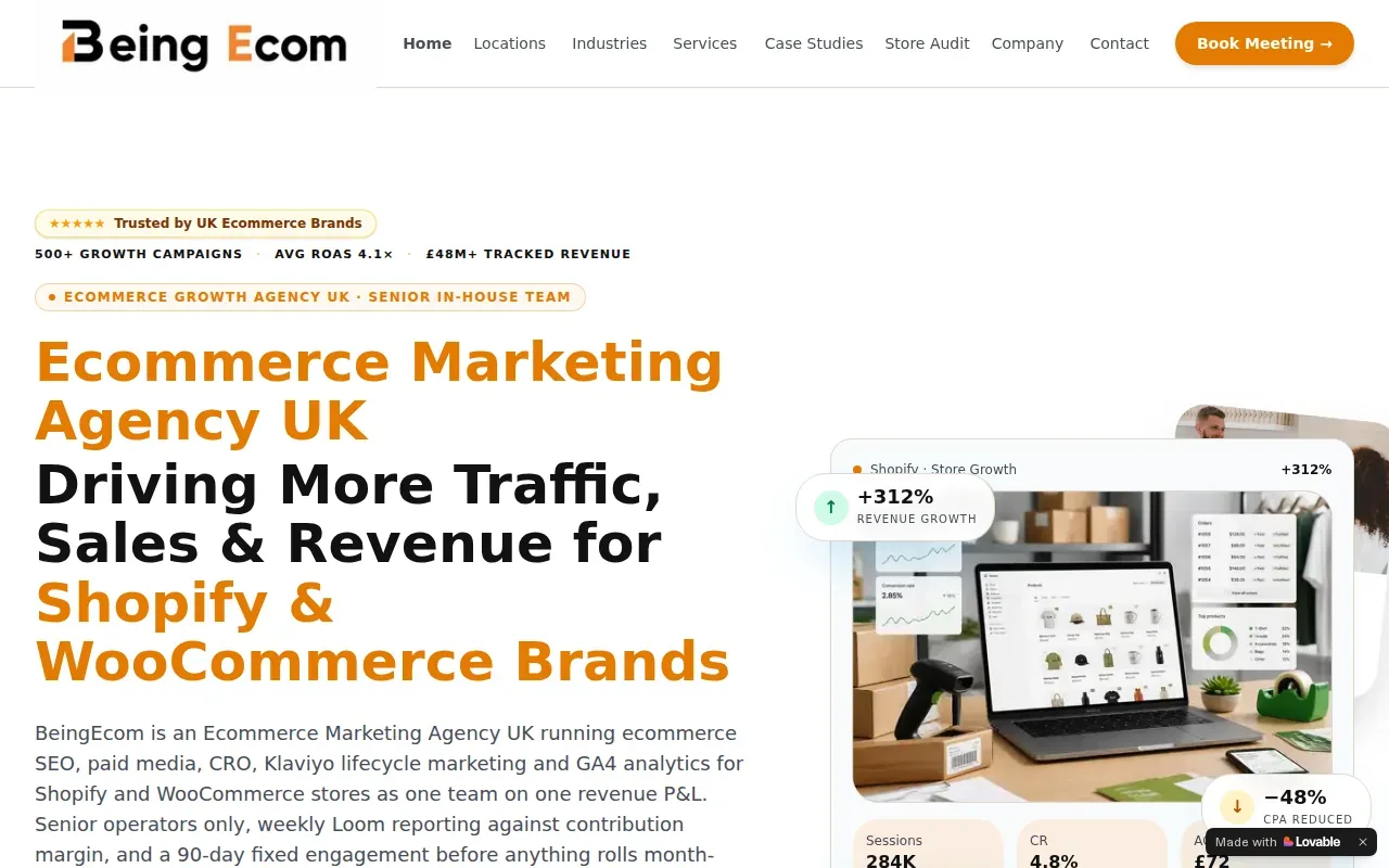 Screenshot of the BeingEcom website
