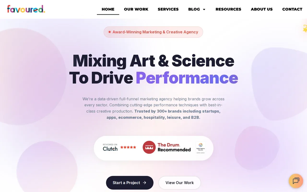 Screenshot of the Favoured website