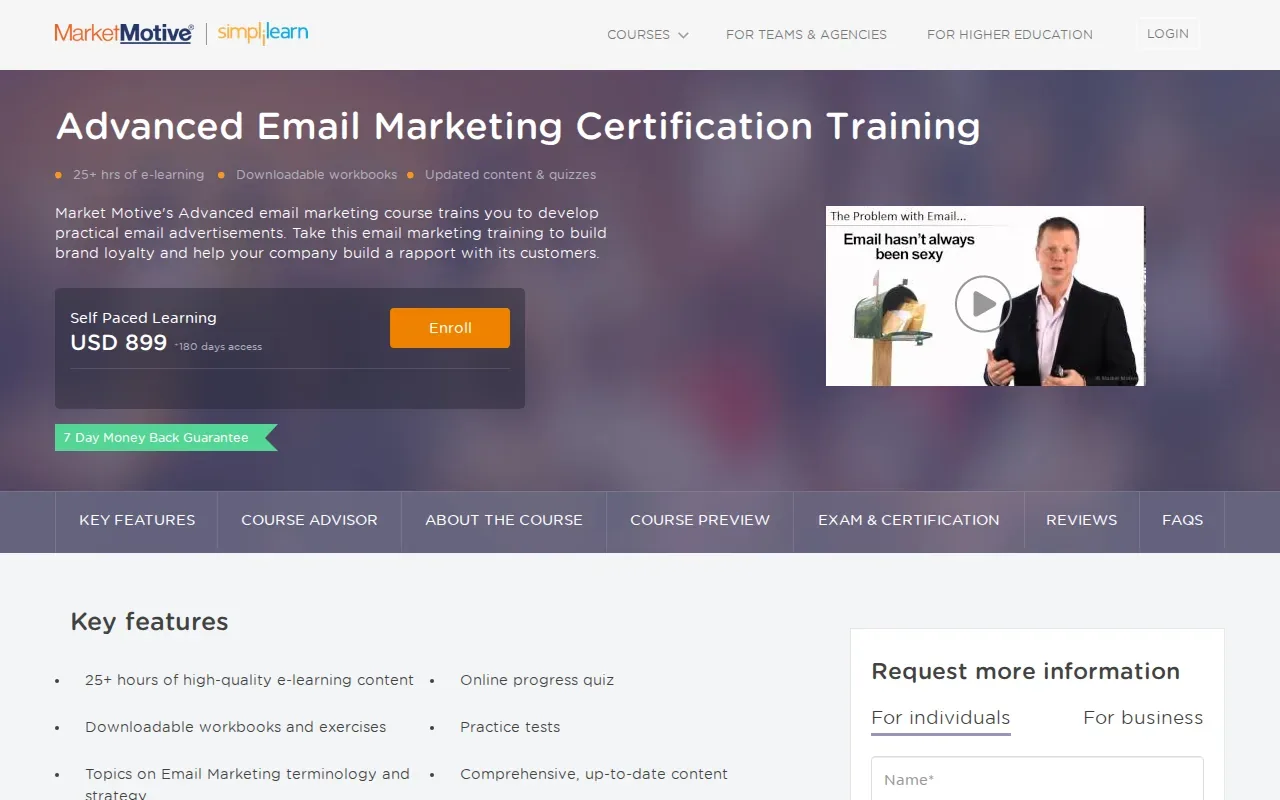 Screenshot of the Advanced Email Marketing Course by Market Motive website
