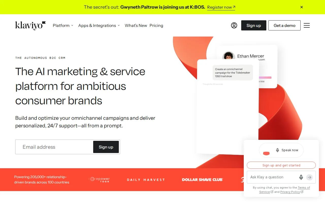 Screenshot of the Klaviyo website