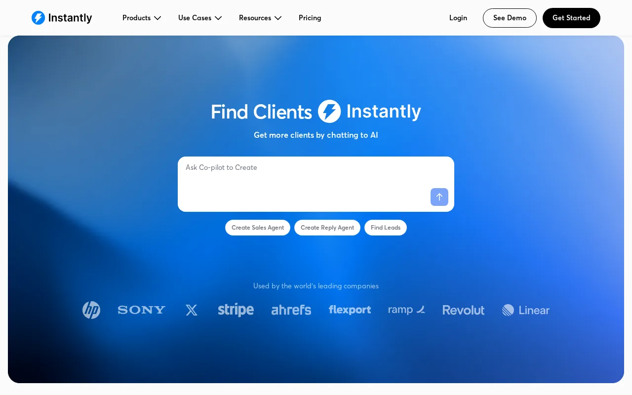 Screenshot of the Instantly website