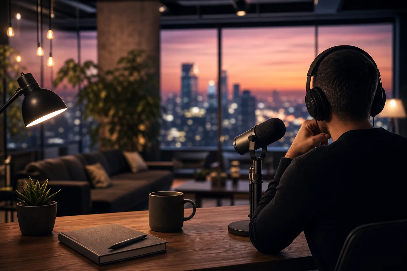 Cinematic photograph of Best Entrepreneur Podcasts for SaaS Founders